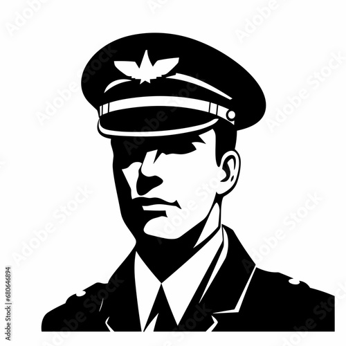 Male pilot black icon on white background. Pilot silhouette. generative ai