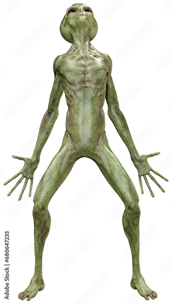3D Rendering Green Alien on White 3D Rendering Green Alien on White