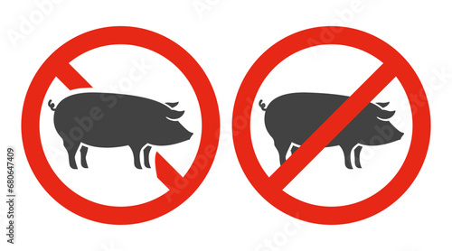No Pork or No Pigs Vector Icon or Sign Isolated on White Background