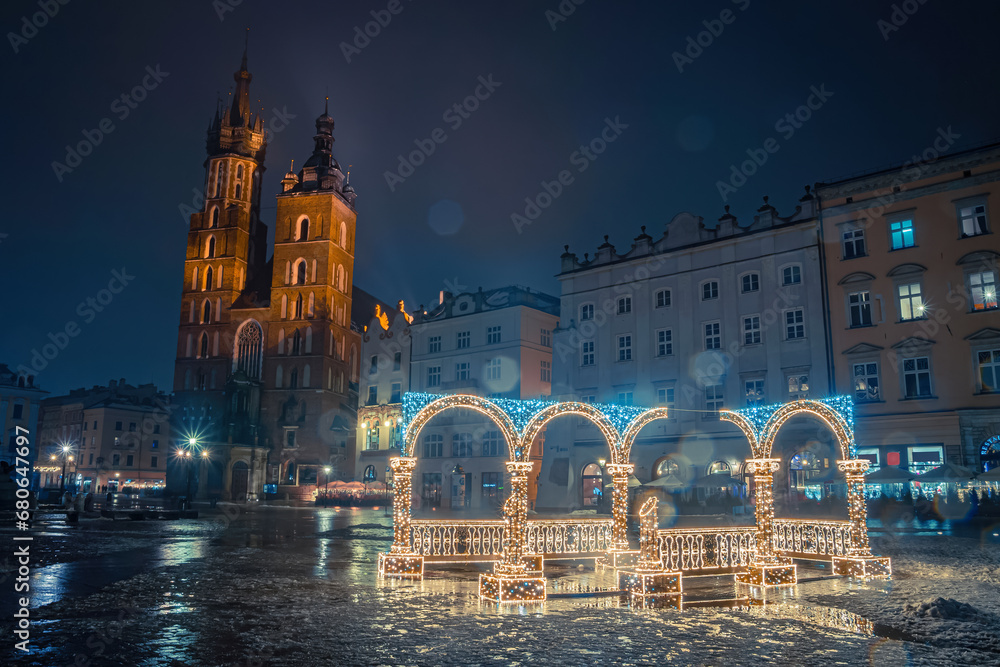 Kraków nocą w Świeta Bożego Narodzenia | Cracov by night ny Christmas - obrazy, fototapety, plakaty 