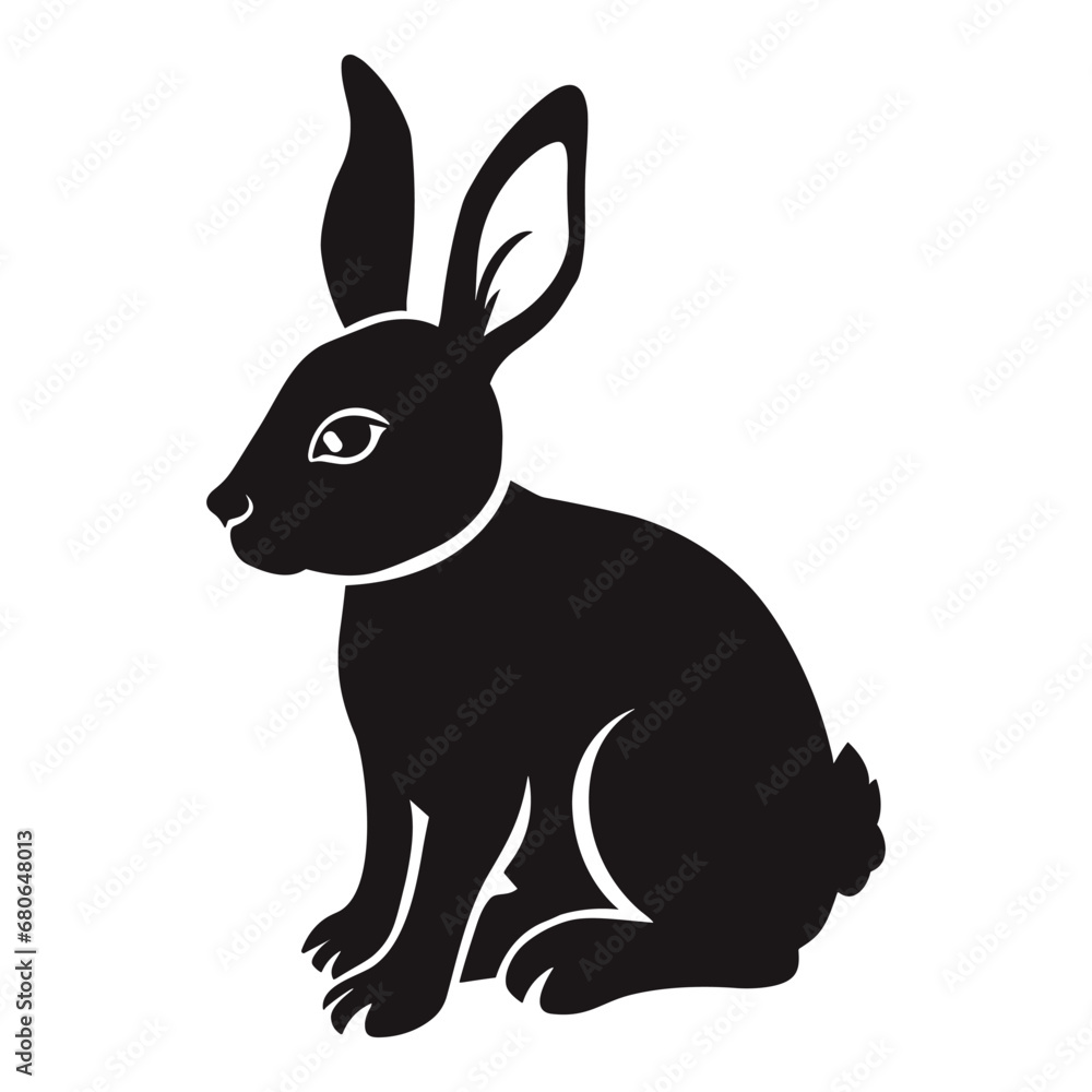 Obraz premium Black Rabbit Side Silhouette Isolated on White Background. Vector Illustration