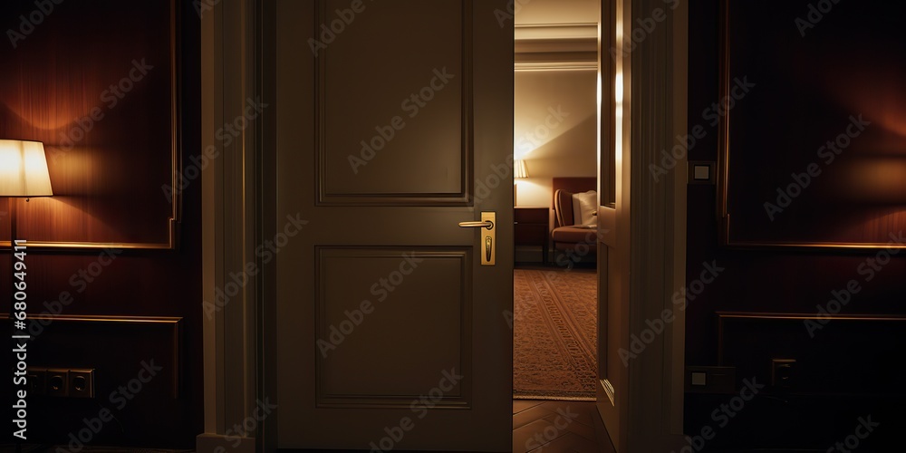 AI Generated. AI Generative. Inside interior indoor door at hotel room hall background wall. Graphic Art AI Generated. AI Generative. Inside interior indoor door at hotel room hall background wall. Graphic Art