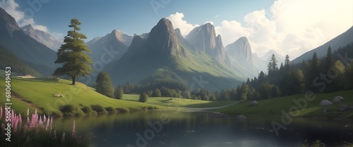 landscape with lake and mountains © Logo