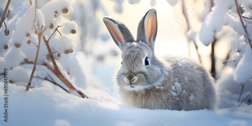 rabbit in the snow,Easter Bunny Bliss: Snowy Forest Delight.AI Generative 