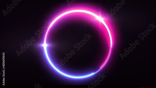 Abstract background blue red spectrum fluorescent light with neon circle LED animation 3D rendering