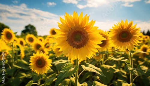 Field of Sunshine  Majestic Sunflowers Underneath a Serene Blue Sky