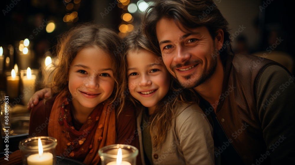 Dad with his Kids and candles