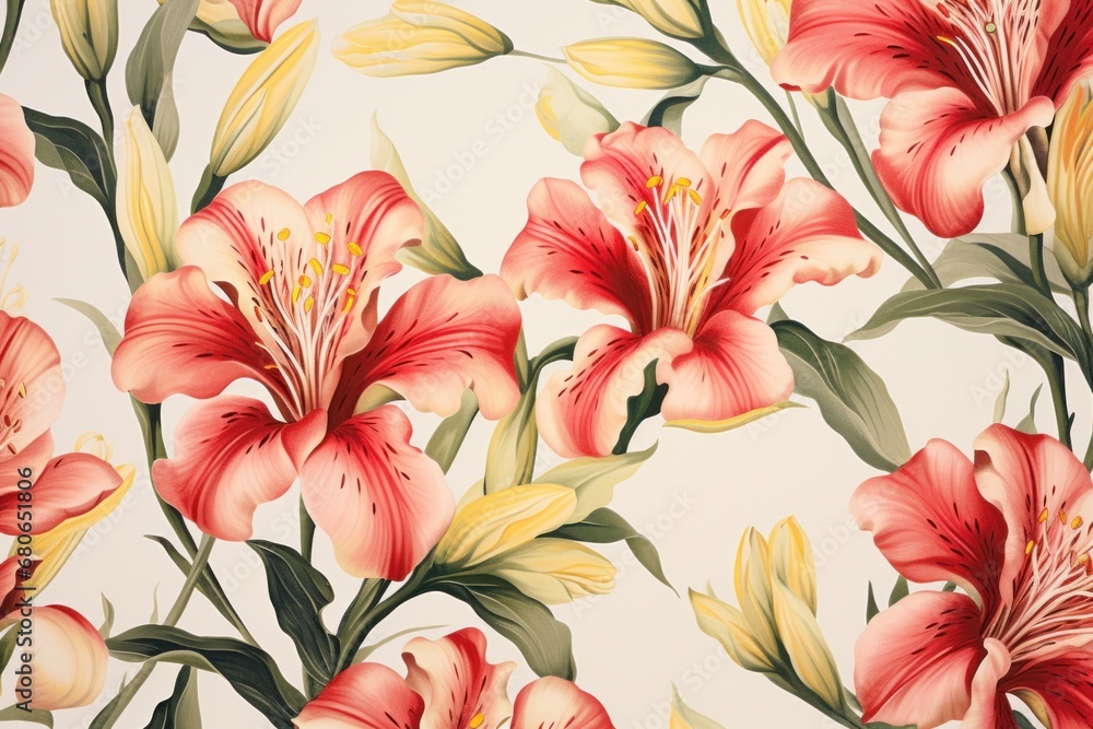 Floral pattern with alstroemeria. Blooming flowers on a light background