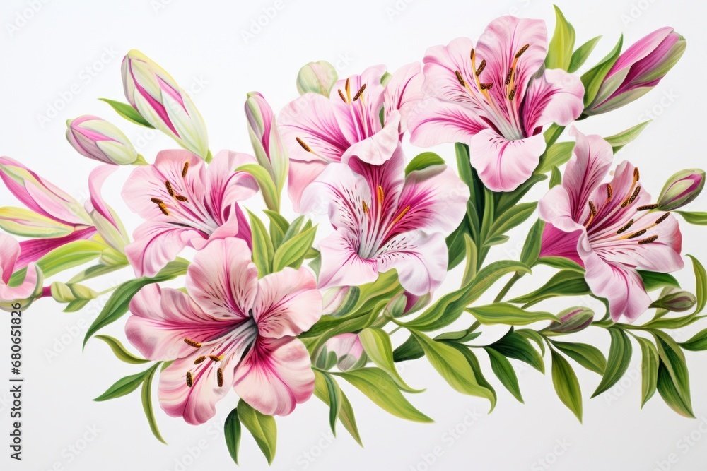 Floral pattern with alstroemeria. Blooming flowers on a light background