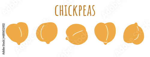 Set of chickpeas. Ingredient for hummus, falafel and other vegetarian food. Vegan protein source. Legumes cartoon wallpaper. Vector flat illustration.  photo