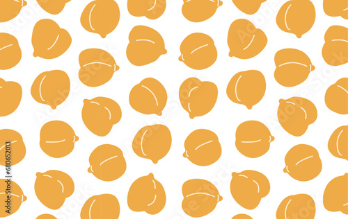 Chickpeas seamless pattern on white background. Garbanzo beans backdrop. Ingredient for hummus, falafel and other vegetarian food. Vegan protein source. Legumes cartoon wallpaper. 