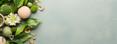 Vegetarian food banner with different kinds of vegetables in a white background table with empty space for text mockup editing. 