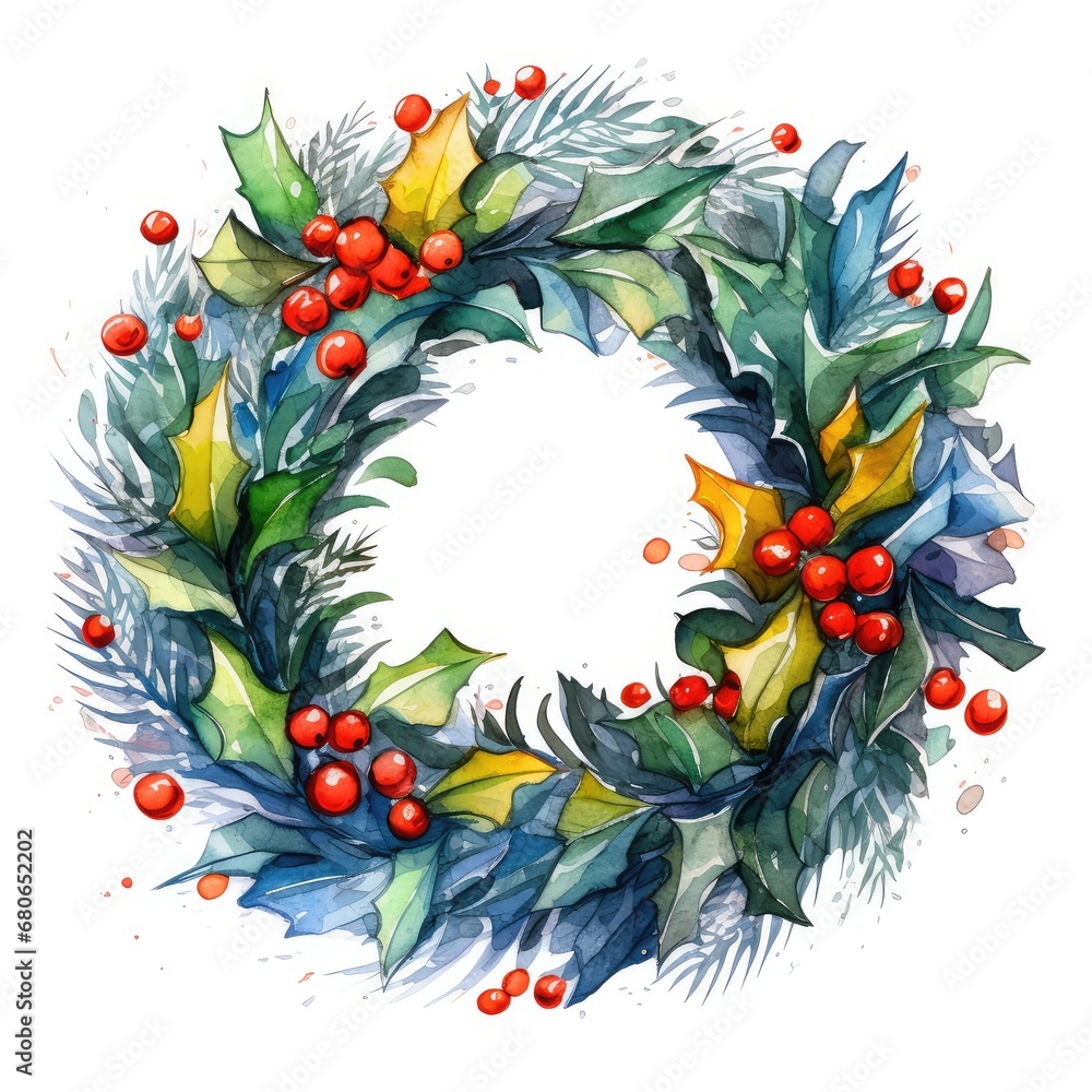 Naklejka premium christmas wreath with holly berries