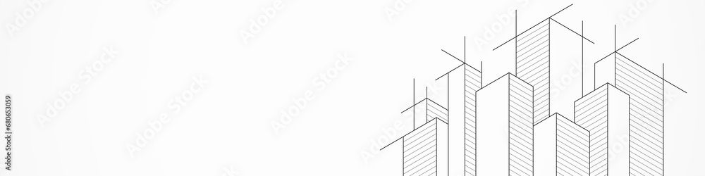 Panoramic view of architectural drawing with building construction for banner or website header template - obrazy, fototapety, plakaty 