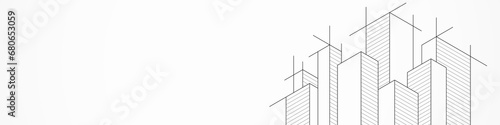 Panoramic view of architectural drawing with building construction for banner or website header template photo