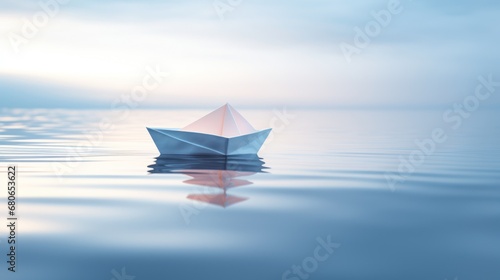  a small boat floating on top of a body of water next to a small boat with a paper boat on it s back in the middle of the water.