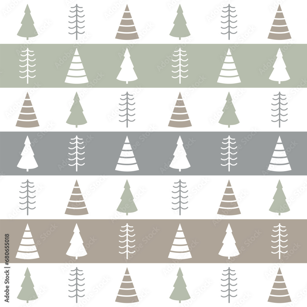 Fototapeta premium Simple Christmas Trees Pattern with Stripes