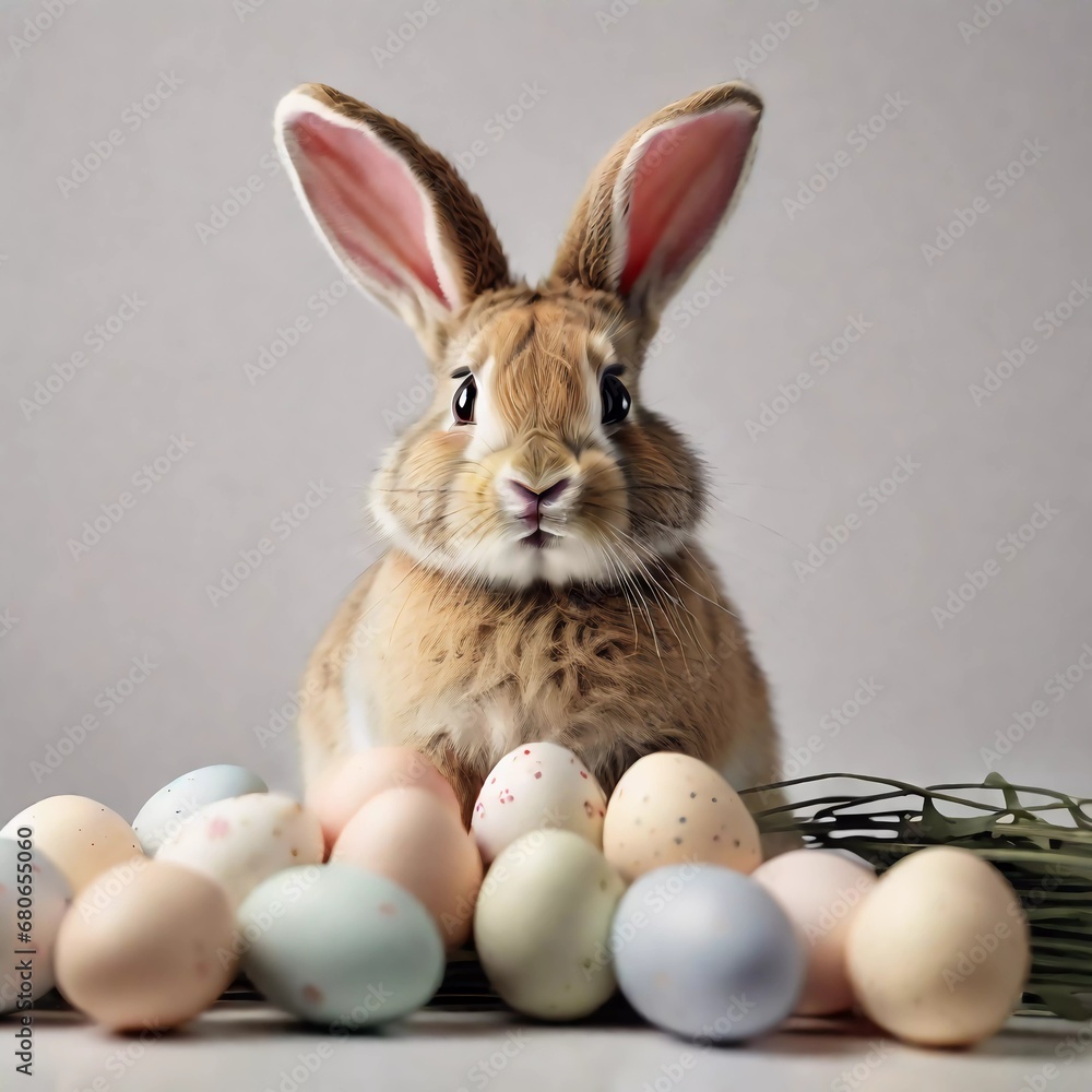 Fototapeta premium Egg-citing Easter Prep: Peek Inside the Easter Bunny's Magical Workshop! 3D Render, Illustration