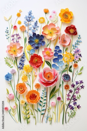 Wallpaper Mural Beautiful decorative abstract assorted pressed multicolored flowers, grass. Seamless floral pattern on a plain background. Great as vectors, wallpaper or background. Generative AI, AI Torontodigital.ca