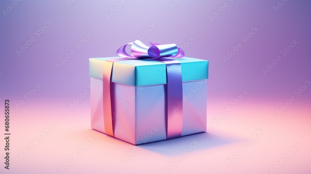 a blue and pink gift box with a purple ribbon and a purple bow on the top of it, on a pink and purple background, with a soft glow. a blue and pink gift box with a purple ribbon and a purple bow on the top of it, on a pink and purple background, with a soft glow.