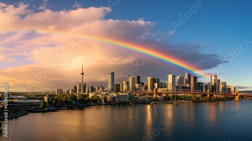 Rainbow on city