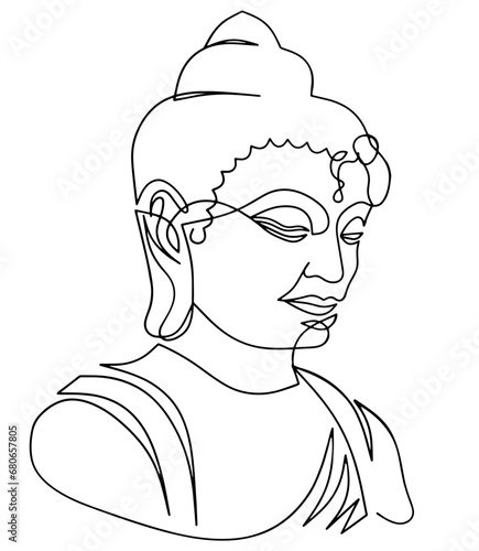Buddha drawn with one line, Symbol of Buddhism vector