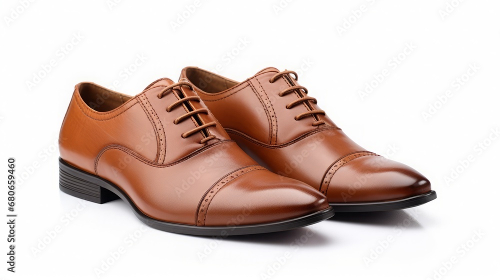 isolated brown shoes, men, dress shoe, brown leather, copy space, 16:9