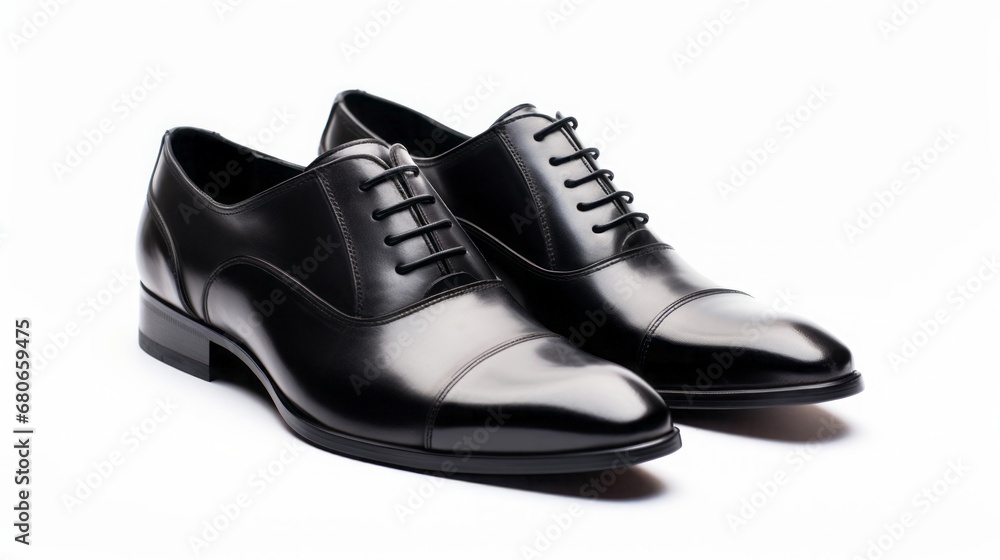 isolated black shoes, men, dress shoe, black leather, copy space, 16:9