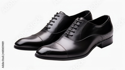isolated black shoes, men, dress shoe, black leather, copy space, 16:9