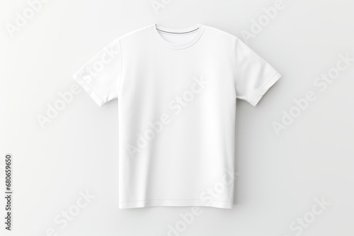Mockup. White T-shirt on a white background. Fashion style. AI generative.