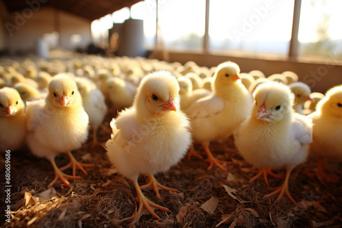 Charming Broiler Chicks A Delightful Group of Fluffy Little Ones on a Vibrant Farmstead. created with Generative AI