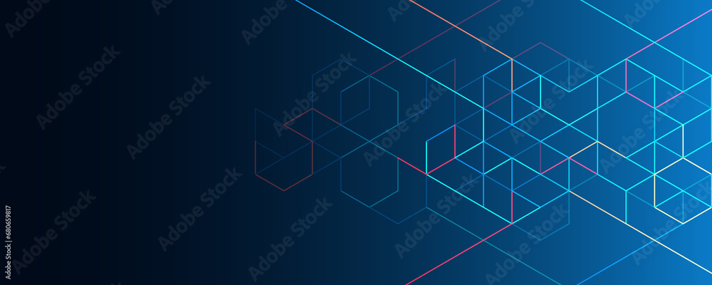 Abstract geometric background with isometric digital blocks. Blockchain concept and modern technology - obrazy, fototapety, plakaty 