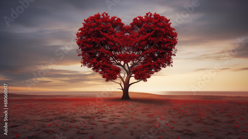 Love Blooms  A Red Heart Tree Illustration for Valentine   s Day  Generative AI