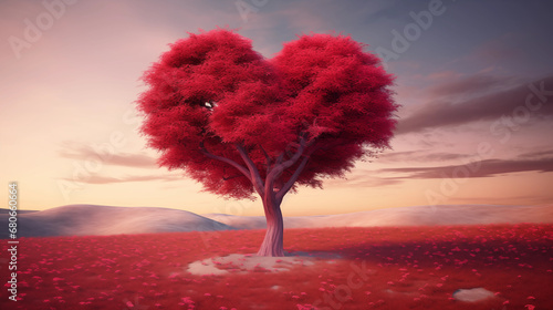Red Heart Tree: An Illustration of Love for Valentine’s Background, Generative AI © Yago