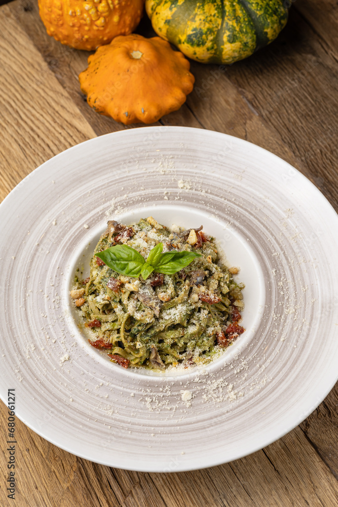 Italian cuisine. Pasta with meat and parmesan cheese. Close up Italian cuisine. Pasta with meat and parmesan cheese. Close up