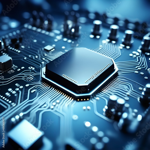 close up of  futuristic circuit board used in quantum computers for processing