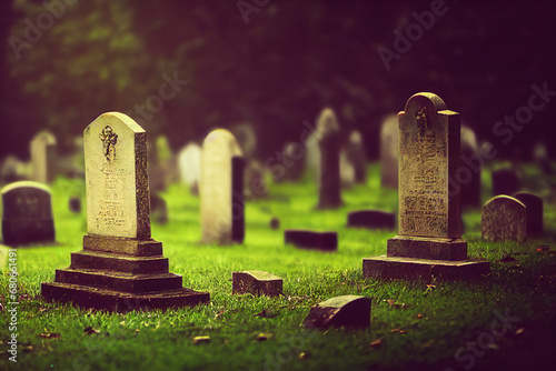 Tombstones on a graveyard, Close-up