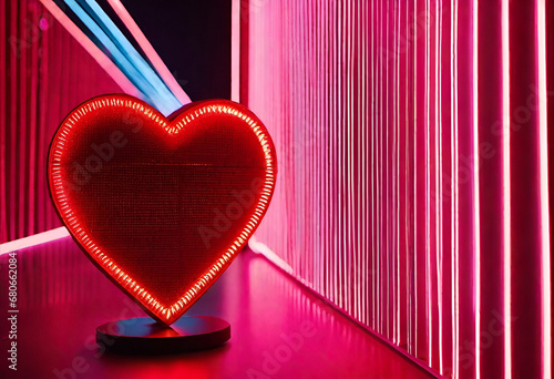 neon light red heart shape in minimal style