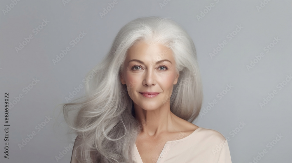 Old women face. Women's faces. Healthy Mature old lady close up portrait woman with grey hair smiling. Healthy face skin care beauty, skincare cosmetics, senior model.Ai illustration, copy space. Old women face. Women's faces. Healthy Mature old lady close up portrait woman with grey hair smiling. Healthy face skin care beauty, skincare cosmetics, senior model.Ai illustration, copy space.