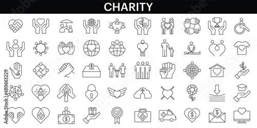 Premium set of charity line icons. Simple pictograms pack. Stroke vector illustration on a white background. Modern outline style icons collection