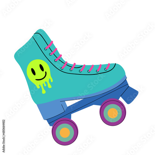 Roller skates nostalgia of the 80s-90s in a modern style. Hand drawn flat vector of quad roller skate.
