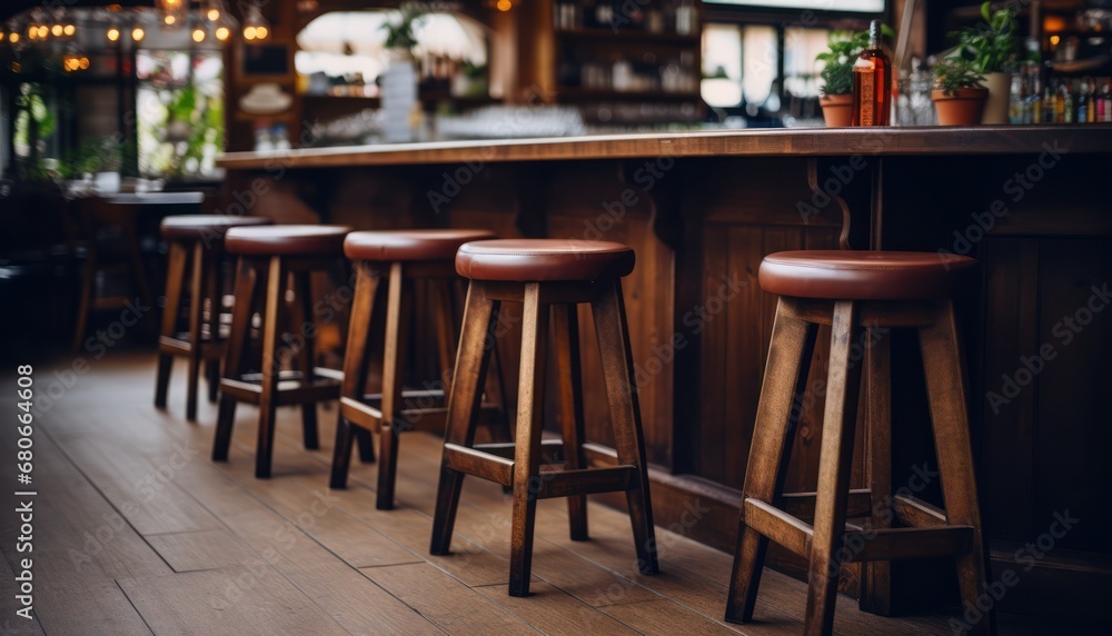 A Lineup of Stylish Bar Stools in Front of a Cozy Bar