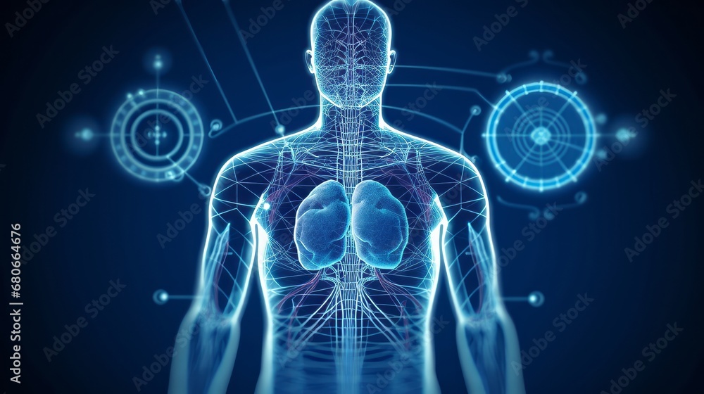 Medical technology innovation with artificial intelligence on a dark blue background