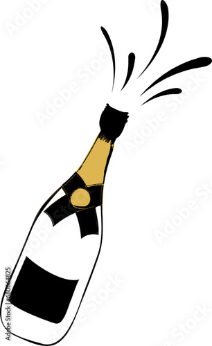 champagne glass and bottle. line doodle art. new year, christmas