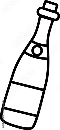 champagne glass and bottle. line doodle art. new year, christmas