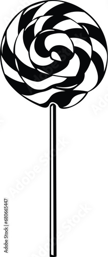 Cartoon Black and White Isolated Illustration Vector Of A Candy Lollypop