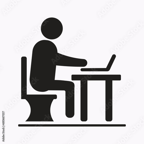 Man icon with laptop in desk vector line art eps