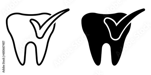 ofvs496 OutlineFilledVectorSign ofvs - dental care vector icon . shiny tooth with check mark . isolated transparent . black outline and filled version . AI 10 / EPS 10 / PNG . g11839