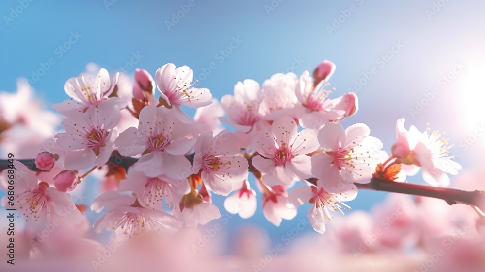 cherry blossom sakura flower on blue sky background in spring