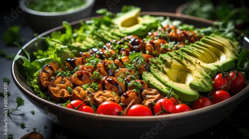 Healthy Vegan Lunch Bowl Avocado Mushrooms, Background Images, Hd Wallpapers, Background Image